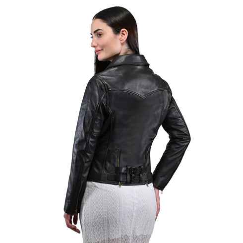 Chamarra rockera de piel para mujer, marca FRYE en color cafè.
