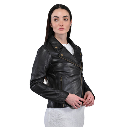 Chamarra rockera de piel para mujer, marca FRYE en color cafè.