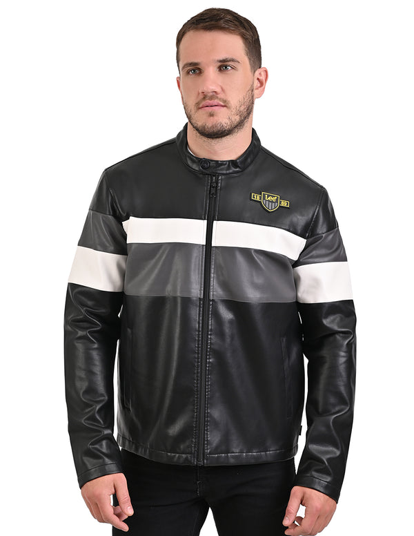 Chamarra Lee para Caballero en Negro con Detalles en Gris y Blanco.