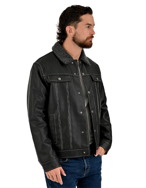 Chamarra Lee Hombre Trucker con Borrega Negro
