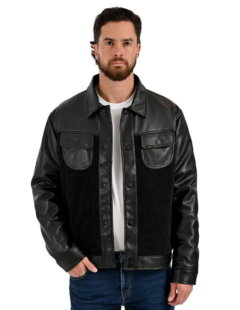Chamarra Lee Hombre Trucker con Pana Negro