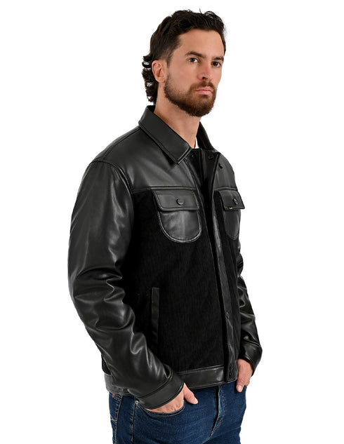 Chamarra Lee Hombre Trucker con Pana Negro