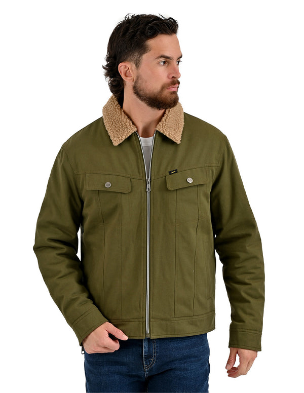 Chamarra Lee Hombre Trucker con Borrega Verde