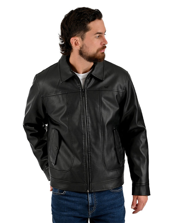 Chamarra Lee Hombre Cuello Camisero Negro