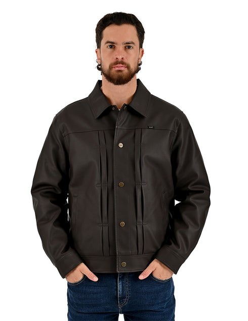 Chamarra Lee Hombre Estilo Trucker Café Oscuro