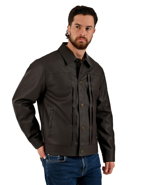 Chamarra Lee Hombre Estilo Trucker Café Oscuro