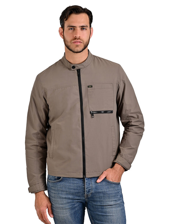 LEE Chamarraligera para Caballero en color taupe con Cuello Mao.