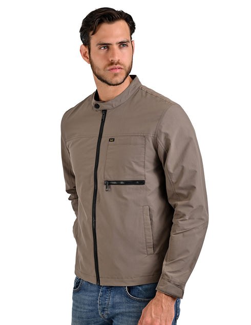 LEE Chamarraligera para Caballero en color taupe con Cuello Mao.
