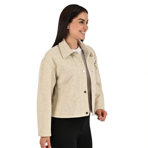 Chamarra Lee Dama Corta Cuello Camisero Beige