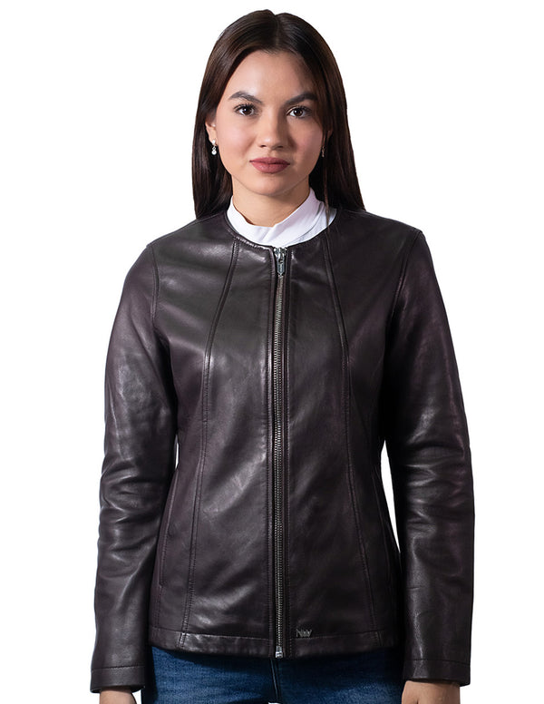 Chamarra de piel Nine West para mujer café oscuro