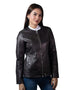 Chamarra de piel Nine West para mujer café oscuro