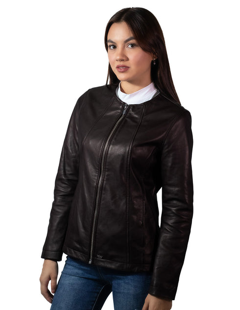 Chamarra de piel Nine West para mujer café oscuro