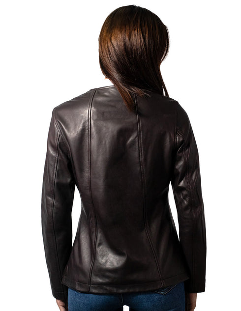 Chamarra de piel Nine West para mujer café oscuro