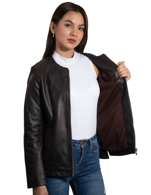 Chamarra de piel Nine West para mujer café oscuro