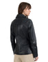 Chamarra de piel tipo Biker para mujer en color negro.