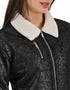 Chamarra Negra NINE WEST con borrega en cuello, puños y cadera.