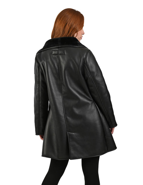 Elegante Abrigo Negro Nine West para Mujer con Forro Suave