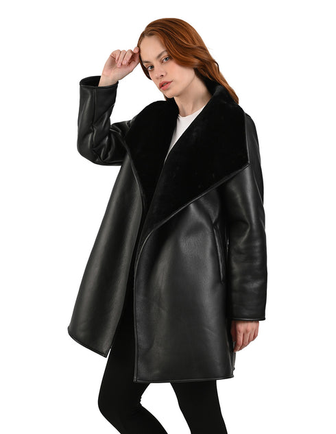 Elegante Abrigo Negro Nine West para Mujer con Forro Suave