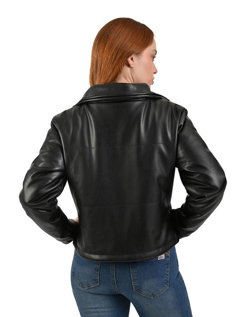 Chamarra casual negra de mujer Nine West con cuello alto