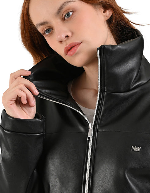 Chamarra casual negra de mujer Nine West con cuello alto