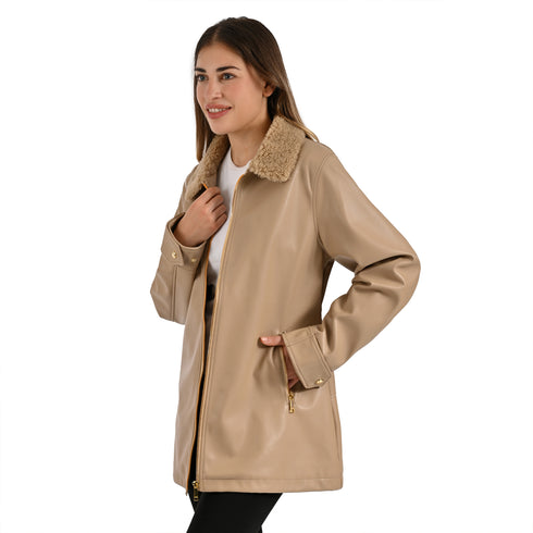 Chamarra Nine West Dama Cuello Borrega Latte