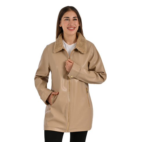 Chamarra Nine West Dama Cuello Borrega Latte