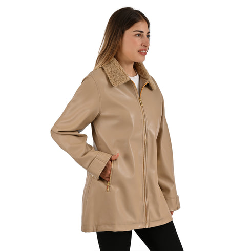 Chamarra Nine West Dama Cuello Borrega Latte