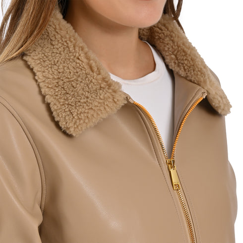 Chamarra Nine West Dama Cuello Borrega Latte