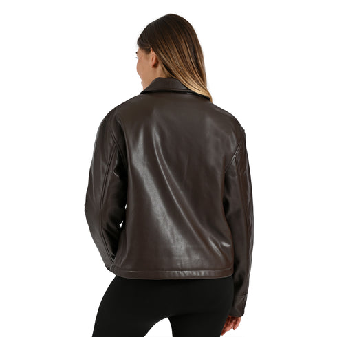 Chamarra Nine West Dama Cuello Camisero Café
