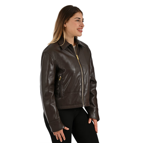 Chamarra Nine West Dama Cuello Camisero Café
