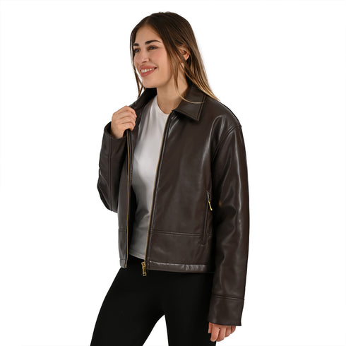 Chamarra Nine West Dama Cuello Camisero Café