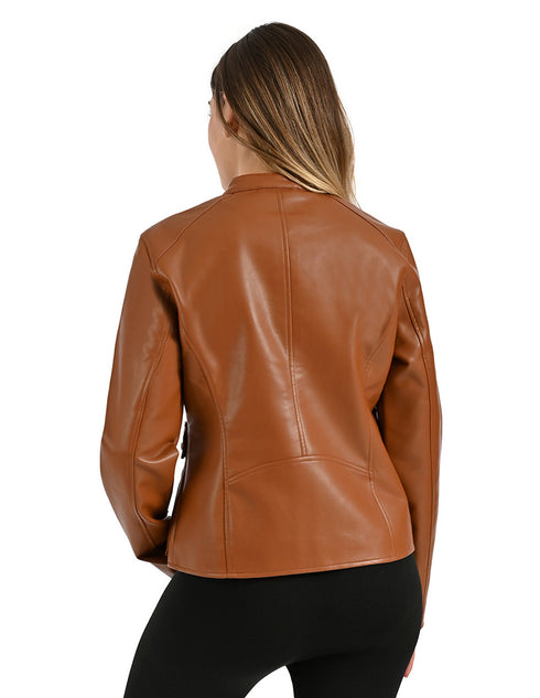 Chamarra Nine West Dama Biker Cuello Mao Café