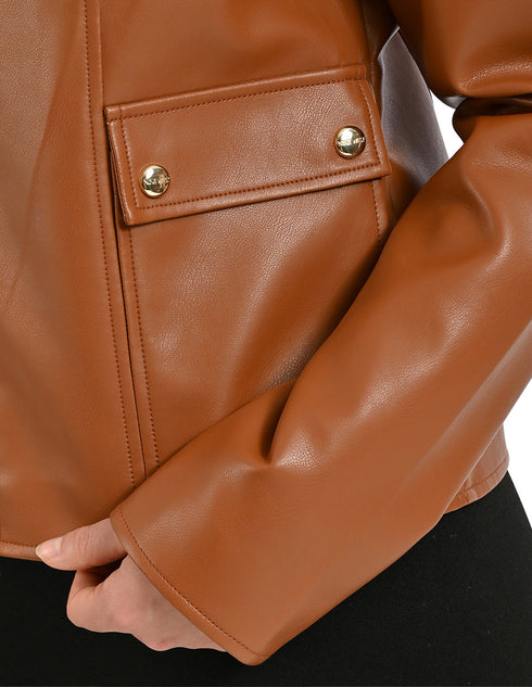 Chamarra Nine West Dama Biker Cuello Mao Café