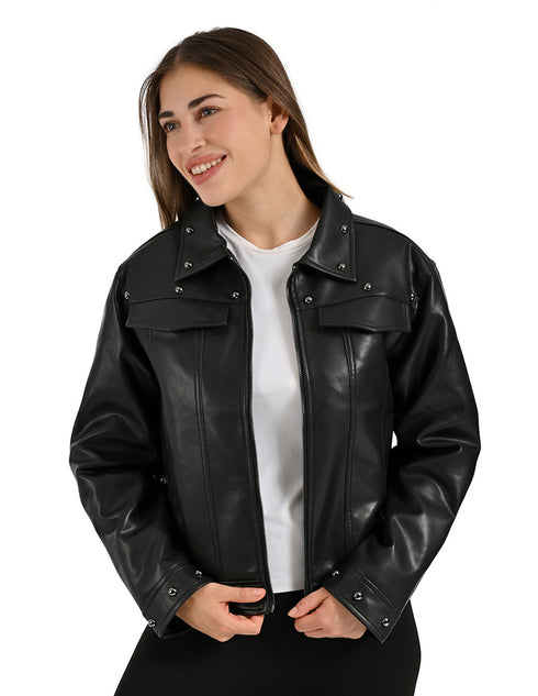 Chamarra Nine West Dama Estilo Trucker Negro