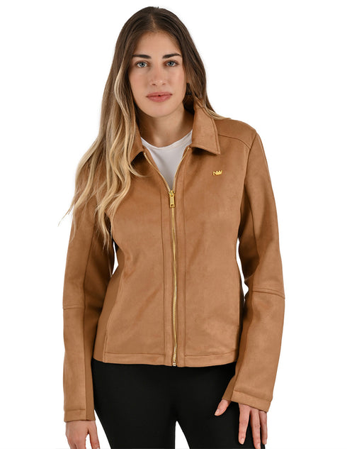 Chamarra Nine West Dama Racer Tipo Gamuza Café