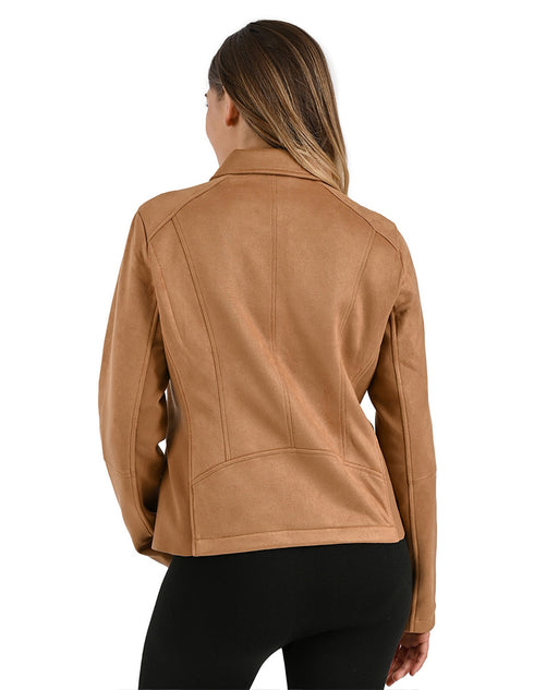 Chamarra Nine West Dama Racer Tipo Gamuza Café