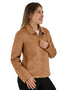 Chamarra Nine West Dama Racer Tipo Gamuza Café