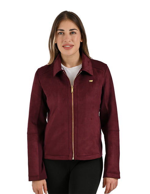 Chamarra Nine West Dama Racer Tipo Gamuza Vino