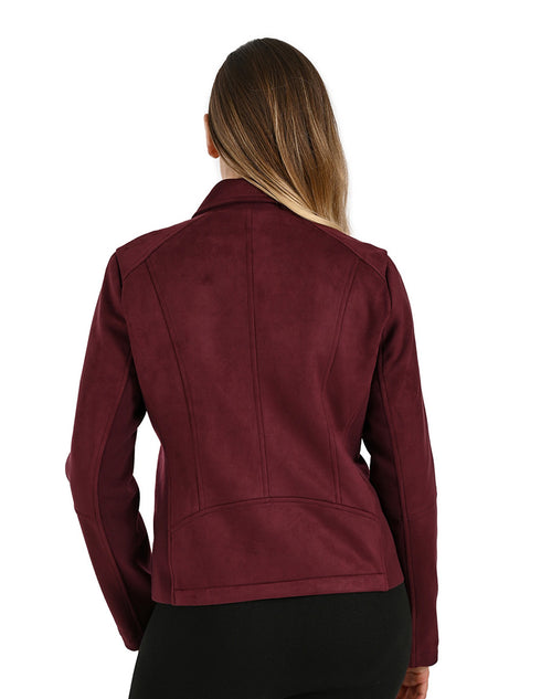 Chamarra Nine West Dama Racer Tipo Gamuza Vino