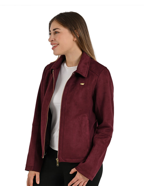 Chamarra Nine West Dama Racer Tipo Gamuza Vino