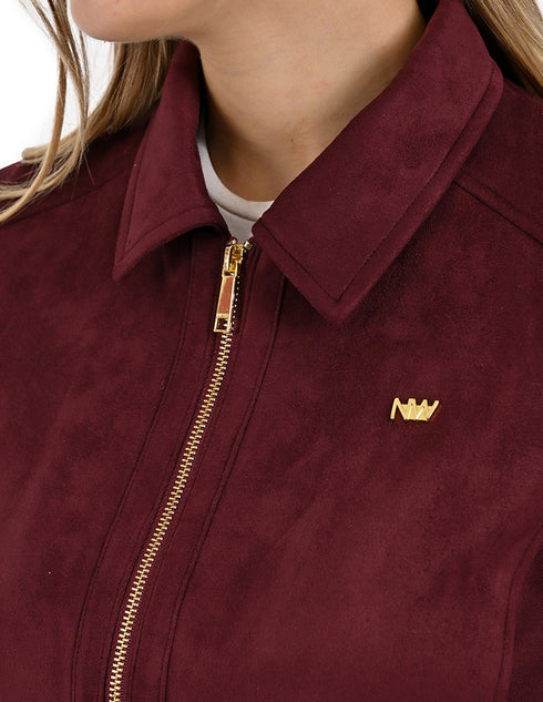 Chamarra Nine West Dama Racer Tipo Gamuza Vino