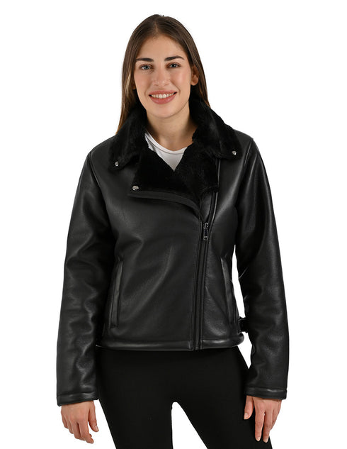 Chamarra Nine West Dama Estilo Biker Negro
