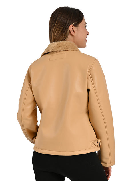 Chamarra Nine West Dama Estilo Biker Latte