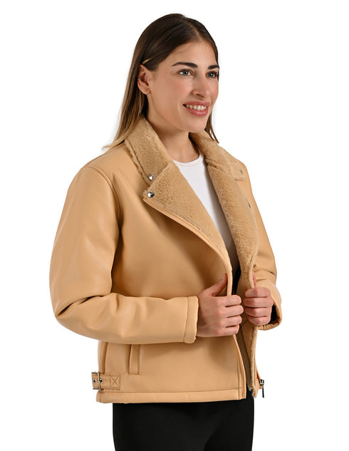 Chamarra Nine West Dama Estilo Biker Latte