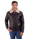 Chamarra de piel Perry Ellis para Caballero en color café con Cuello de Borrego.