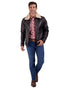 Chamarra de piel Perry Ellis para Caballero en color café con Cuello de Borrego.