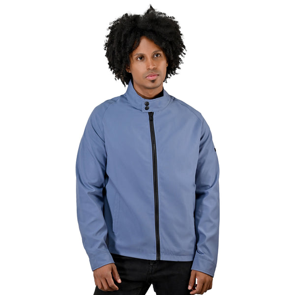Chamarra Perry Ellis Casual con Cuello Mao en Azul Claro para Caballero.
