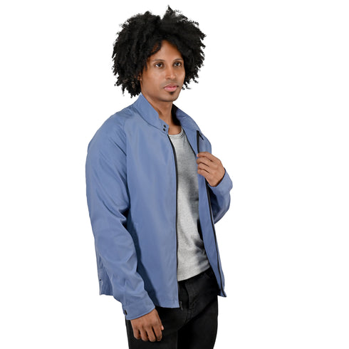 Chamarra Perry Ellis Casual con Cuello Mao en Azul Claro para Caballero.