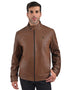 Chamarra de piel Perry Ellis para hombre café cuero