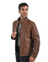 Chamarra de piel Perry Ellis para hombre café cuero
